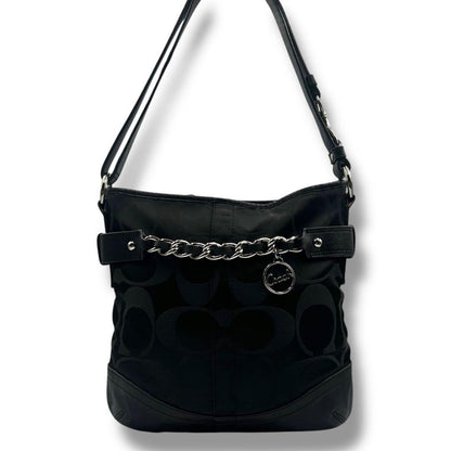 COACH Shoulder Bag Purse Signature Canvas Black Authentic