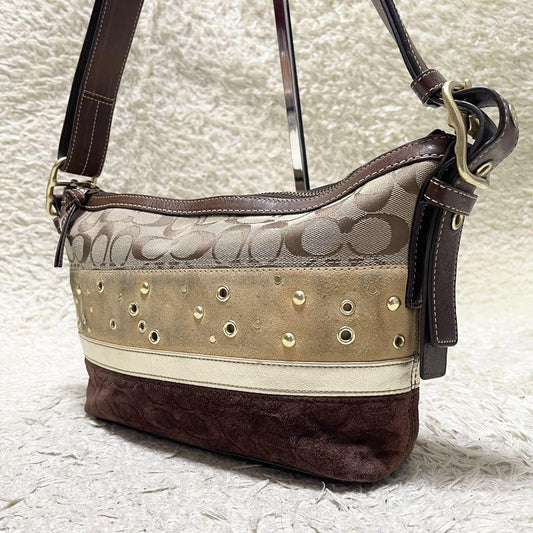 COACH Shoulder Bag Purse Signature Canvas Leather Suede Authentic