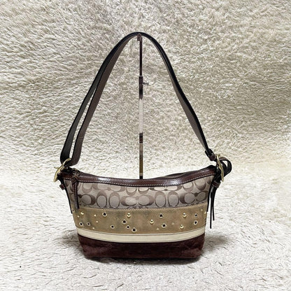 COACH Shoulder Bag Purse Signature Canvas Leather Suede Authentic