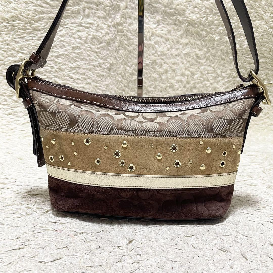 COACH Shoulder Bag Purse Signature Canvas Leather Suede Authentic