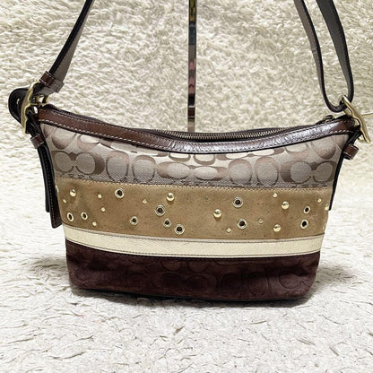 COACH Shoulder Bag Purse Signature Canvas Leather Suede Authentic