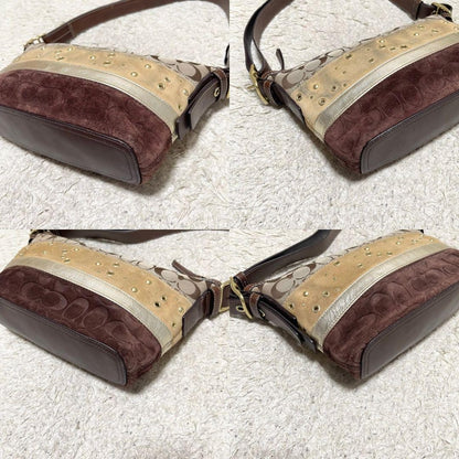 COACH Shoulder Bag Purse Signature Canvas Leather Suede Authentic