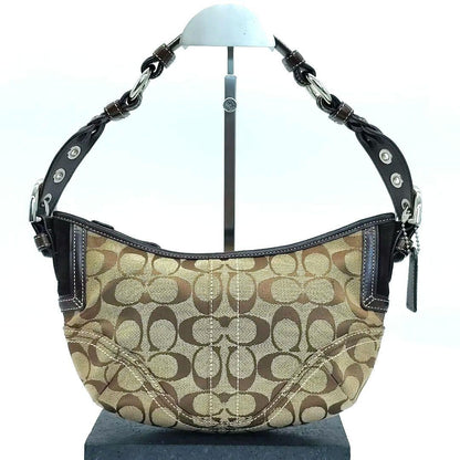 COACH Shoulder Bag Purse Signature Canvas Leather Beige Brown Authentic