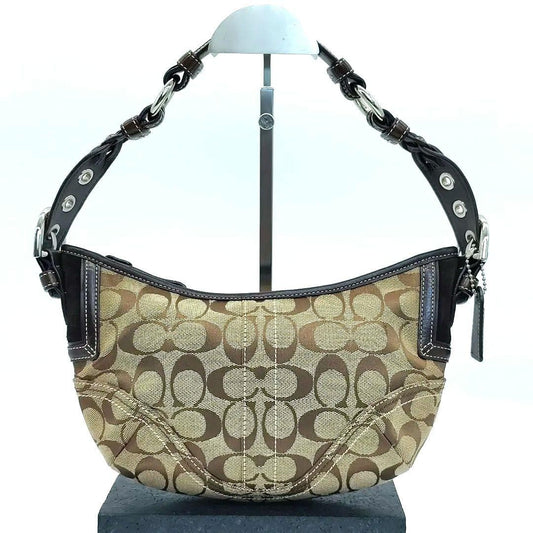 COACH Shoulder Bag Purse Signature Canvas Leather Beige Brown Authentic