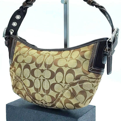 COACH Shoulder Bag Purse Signature Canvas Leather Beige Brown Authentic