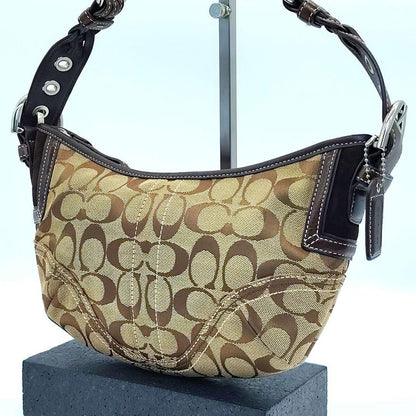 COACH Shoulder Bag Purse Signature Canvas Leather Beige Brown Authentic