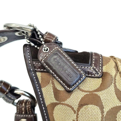 COACH Shoulder Bag Purse Signature Canvas Leather Beige Brown Authentic