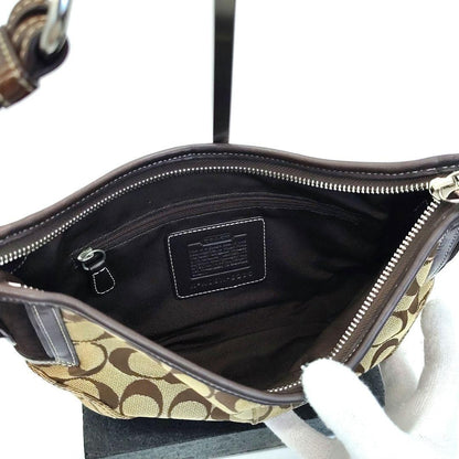 COACH Shoulder Bag Purse Signature Canvas Leather Beige Brown Authentic