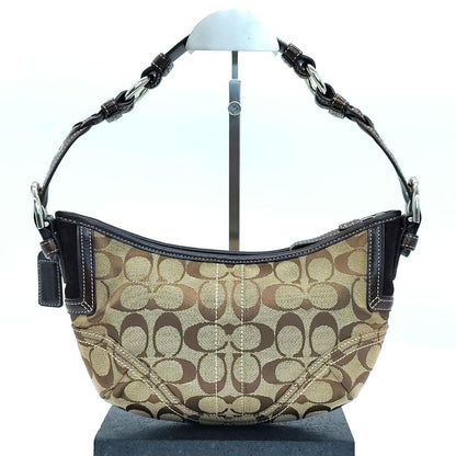 COACH Shoulder Bag Purse Signature Canvas Leather Beige Brown Authentic