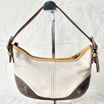 COACH Shoulder Bag Purse Canvas Leather Off White Brown Authentic