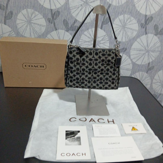 COACH Accessory Pouch Hand Pouch Signature Black Authentic