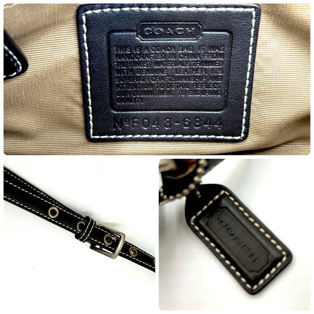 COACH Shoulder Bag Purse Signature Canvas Leather Navy Brown Authentic