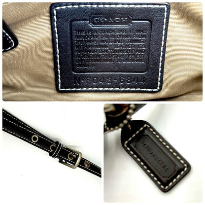 COACH Shoulder Bag Purse Signature Canvas Leather Navy Brown Authentic