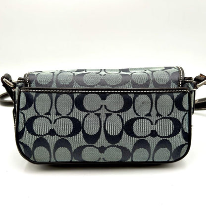 COACH Shoulder Bag Purse Signature Canvas Leather Navy Brown Authentic