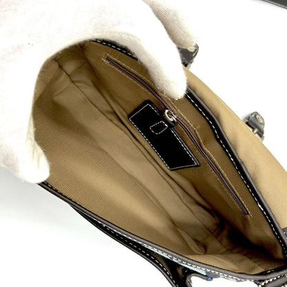 COACH Shoulder Bag Purse Signature Canvas Leather Navy Brown Authentic