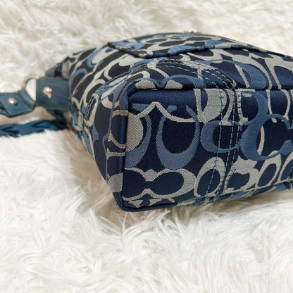 COACH Shoulder Bag Purse Signature Canvas Leather Blue Navy Authentic