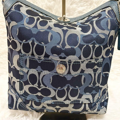 COACH Shoulder Bag Purse Signature Canvas Leather Blue Navy Authentic