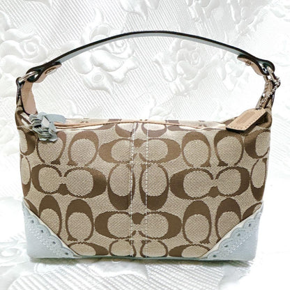 COACH Accessory Pouch Shoulder Bag Purse Signature Canvas Suede Brown Blue Auth