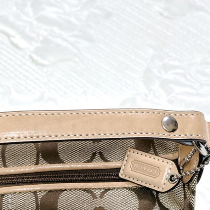 COACH Accessory Pouch Shoulder Bag Purse Signature Canvas Suede Brown Blue Auth