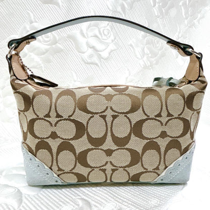 COACH Accessory Pouch Shoulder Bag Purse Signature Canvas Suede Brown Blue Auth