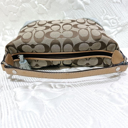 COACH Accessory Pouch Shoulder Bag Purse Signature Canvas Suede Brown Blue Auth