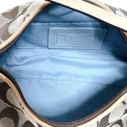 COACH Accessory Pouch Shoulder Bag Purse Signature Canvas Suede Brown Blue Auth
