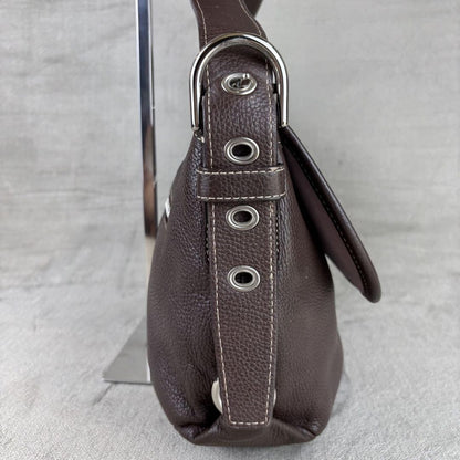 COACH Shoulder Bag Purse Turn Lock Leather Dark Brown Authentic