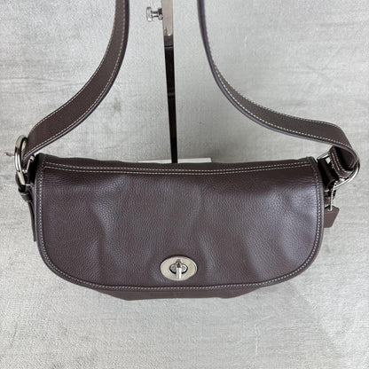 COACH Shoulder Bag Purse Turn Lock Leather Dark Brown Authentic