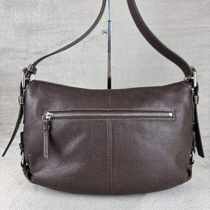 COACH Shoulder Bag Purse Turn Lock Leather Dark Brown Authentic