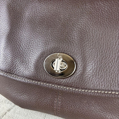 COACH Shoulder Bag Purse Turn Lock Leather Dark Brown Authentic