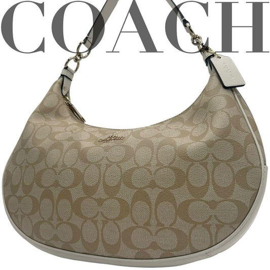 COACH Shoulder Bag Purse Signature PVC Leather White Beige Authentic