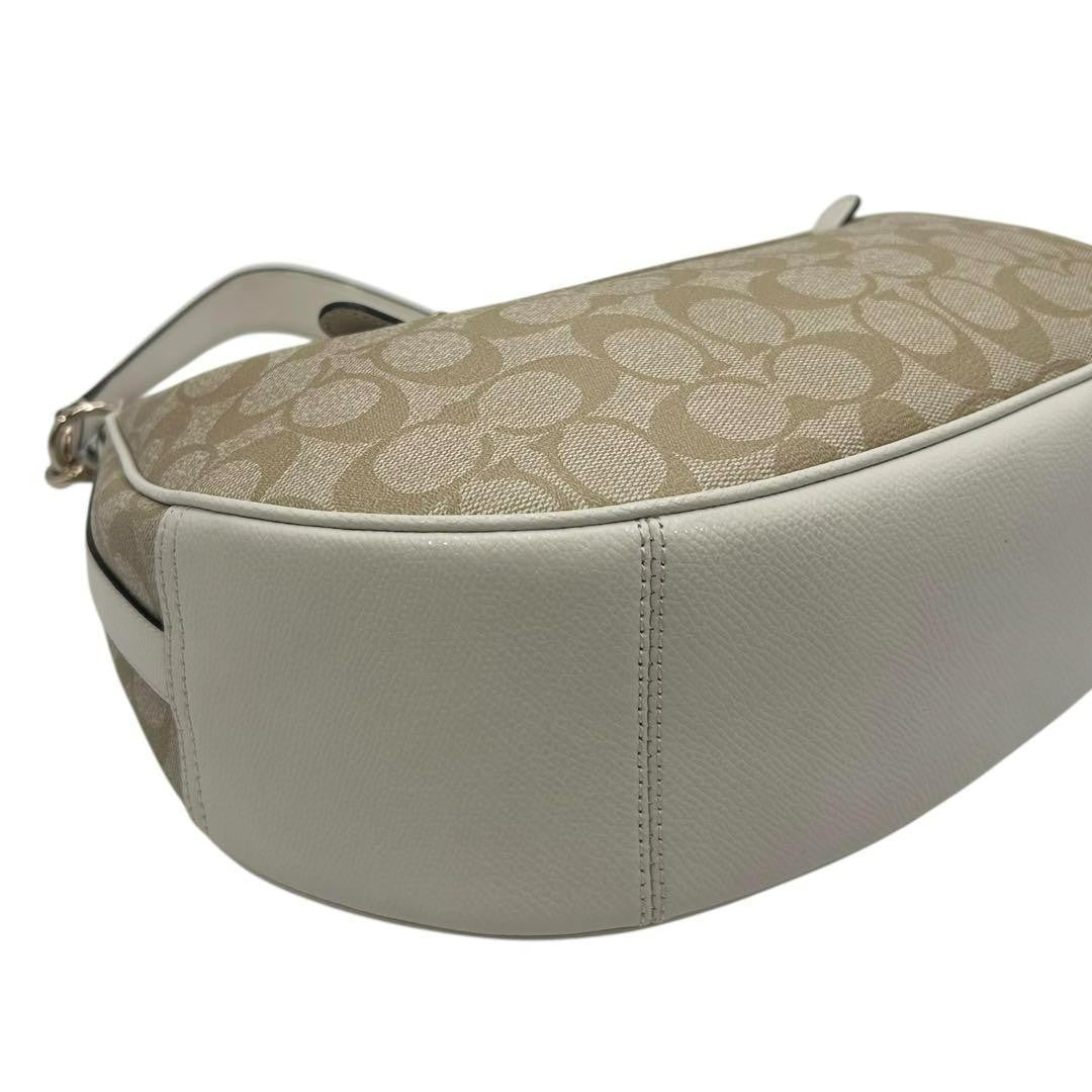 COACH Shoulder Bag Purse Signature PVC Leather White Beige Authentic