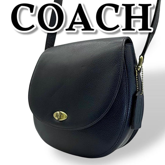 COACH Shoulder Bag Purse Turn Lock 4401 Old Leather Navy Authentic