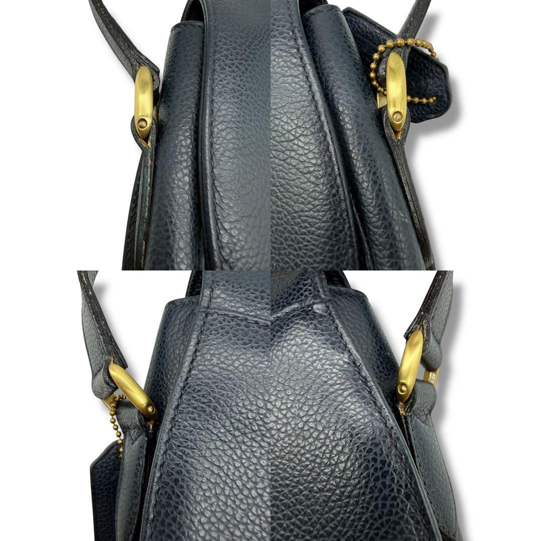 COACH Shoulder Bag Purse Turn Lock 4401 Old Leather Navy Authentic