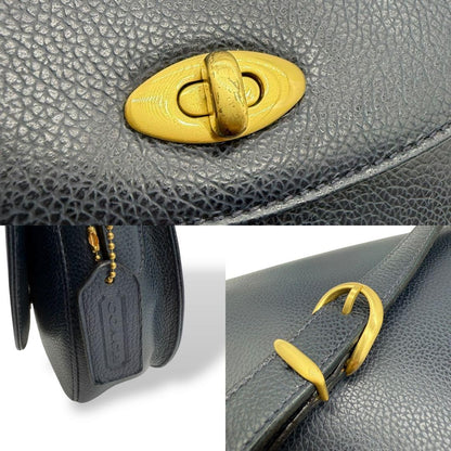 COACH Shoulder Bag Purse Turn Lock 4401 Old Leather Navy Authentic