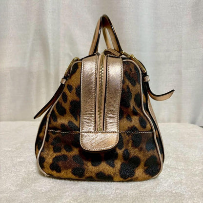 Dolce & Gabbana Hand Bag Tote Purse 2way Leopard PVC Leather Brown Pink Gold