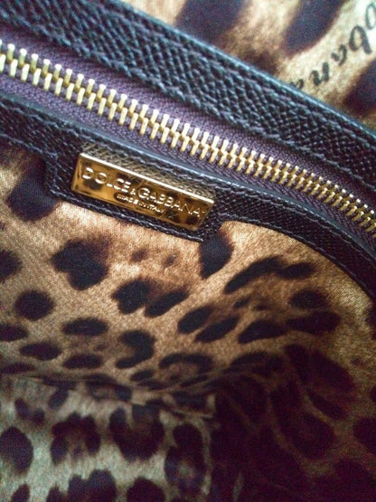 Dolce & Gabbana Hand Bag Tote Purse Leopard Leather Dark Brown Authentic