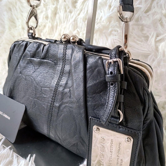 Dolce & Gabbana Shoulder Bag Purse Leather Black Authentic