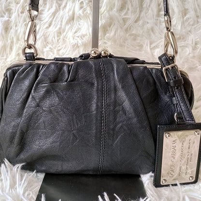 Dolce & Gabbana Shoulder Bag Purse Leather Black Authentic