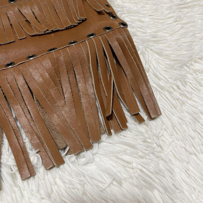 Dolce & Gabbana Hand Shoulder Bag Purse Fringe Brown Authentic