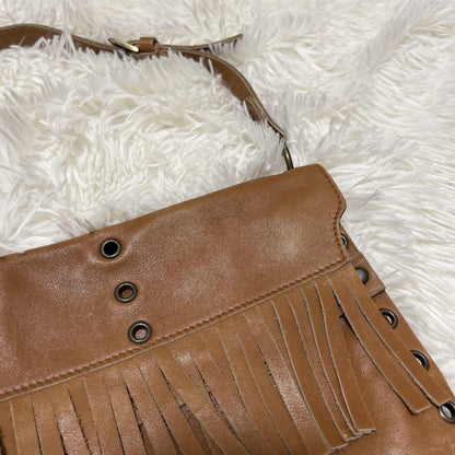 Dolce & Gabbana Hand Shoulder Bag Purse Fringe Brown Authentic