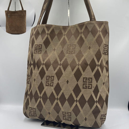 GIVENCHY Hand Bag Tote Purse 2way 4G Canvas Suede Brown Authentic