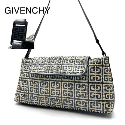 GIVENCHY Shoulder Bag Purse 4G Leather Metallic Blue Gray Authentic