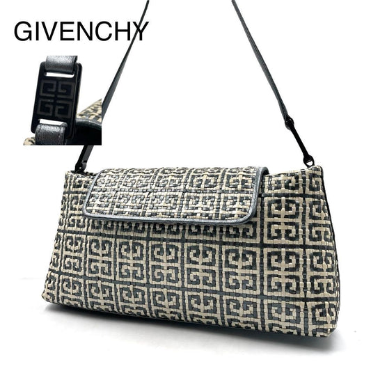 GIVENCHY Shoulder Bag Purse 4G Leather Metallic Blue Gray Authentic
