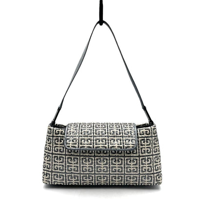 GIVENCHY Shoulder Bag Purse 4G Leather Metallic Blue Gray Authentic
