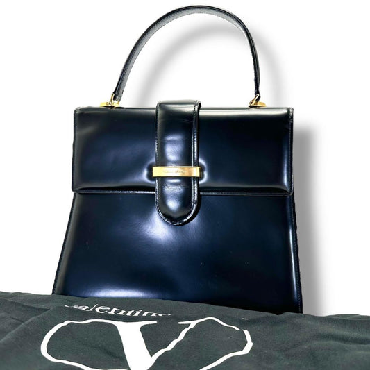 Valentino Garavani Hand Bag Tote Purse Patent Leather Black Authentic