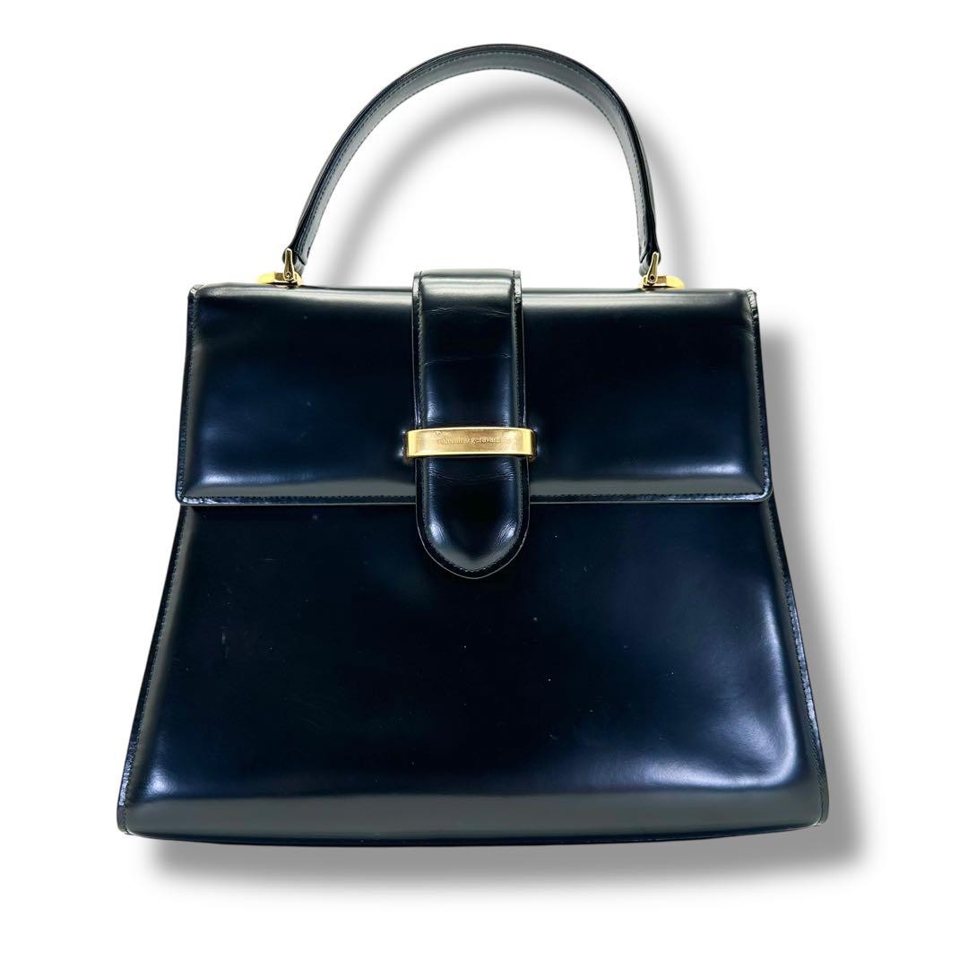 Valentino Garavani Hand Bag Tote Purse Patent Leather Black Authentic