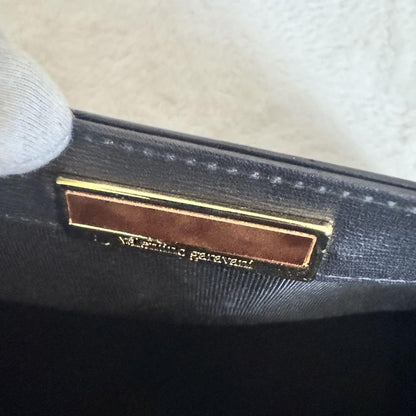 Valentino Garavani Hand Bag Tote Purse Leather Black Authentic