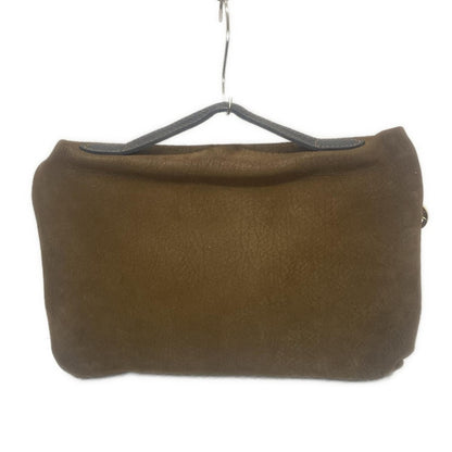 Longchamp Hand Bag Tote Purse Nubuck Leather Black Brown Authentic