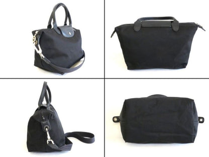 Longchamp Hand Shoulder Bag Tote Purse 2way Le Pliage Nylon Leather Black Auth